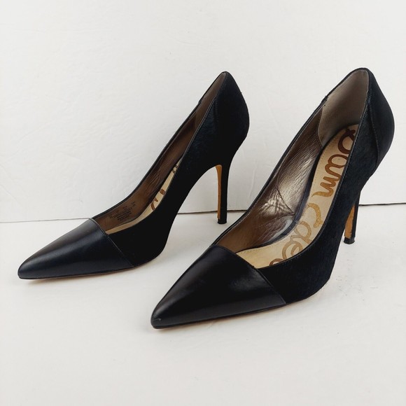 Sam Edelman Desiree Calf  Hair Black Leather Pointed Toe Pumps, Women's Size 9 M - Picture 6 of 12